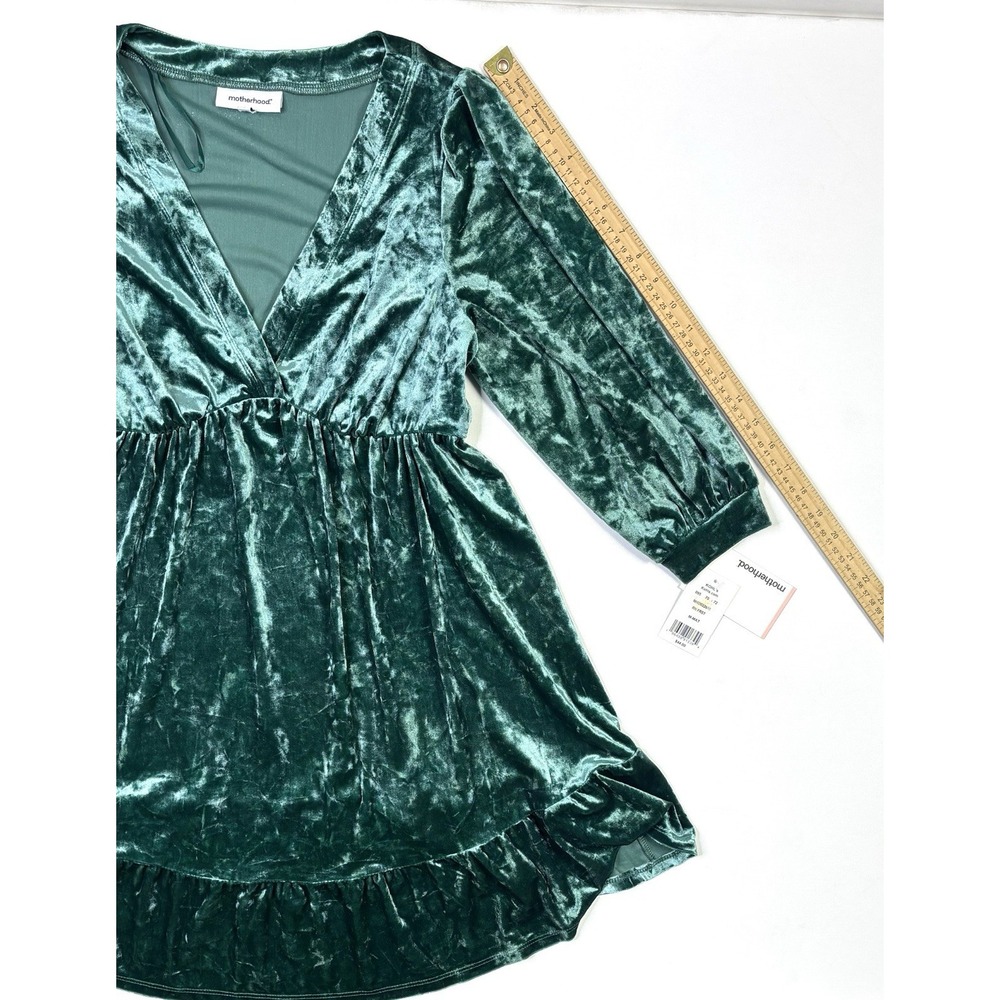 Motherhood Dress Women's Medium New W/ Tags Green Crushed Velvet Long Sleeve - Picture 7 of 11